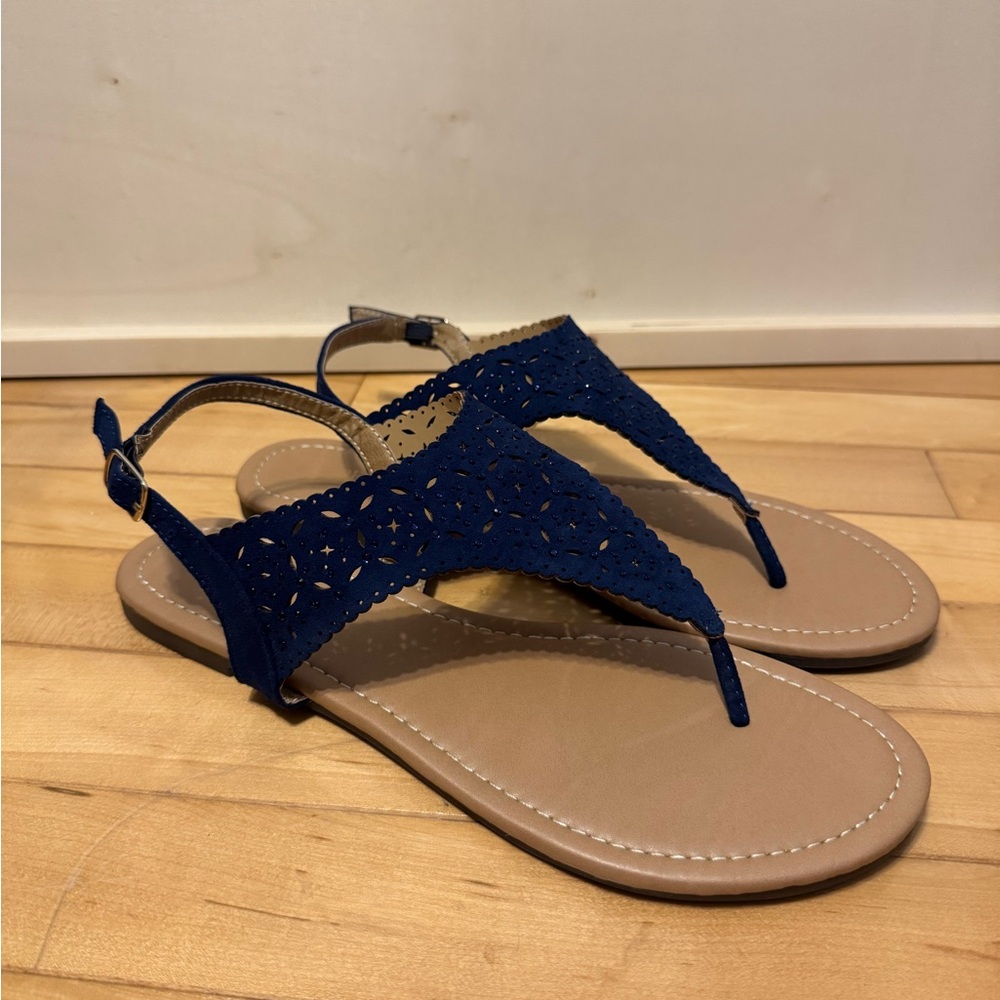 Dream Paris Women’s Blue Laser Cut Sandals – Size 11